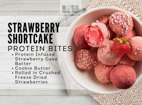 strawberry shortcake protein bites